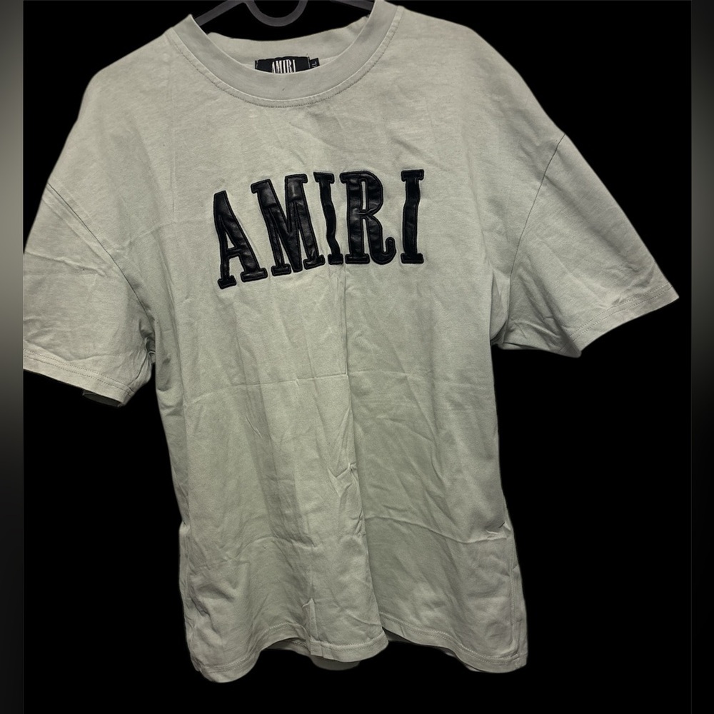 AMIRI Sage Green Tee with Black Logo